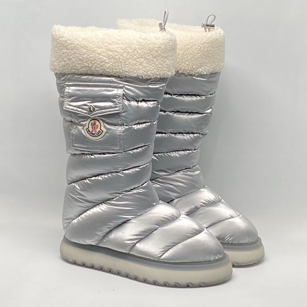 Moncler Gaia Pocket Metallic Faux Fur-Trim Snow Boots size 38